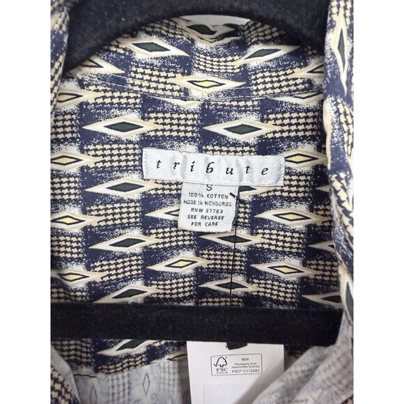 Vintage Tribute Men’s Size A Geometric Navy and Yellow Button Down Shirt - Picture 2 of 4